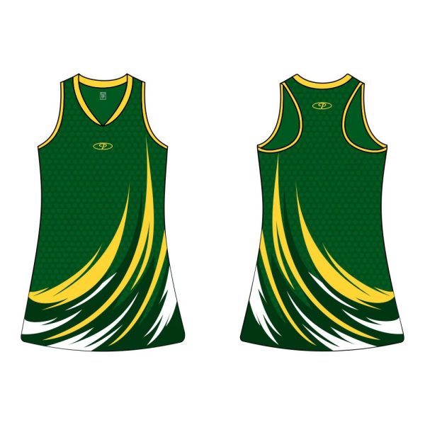 Premier Ladies Jaguar Sublimated Netball Dress Set - Emerald/Gold