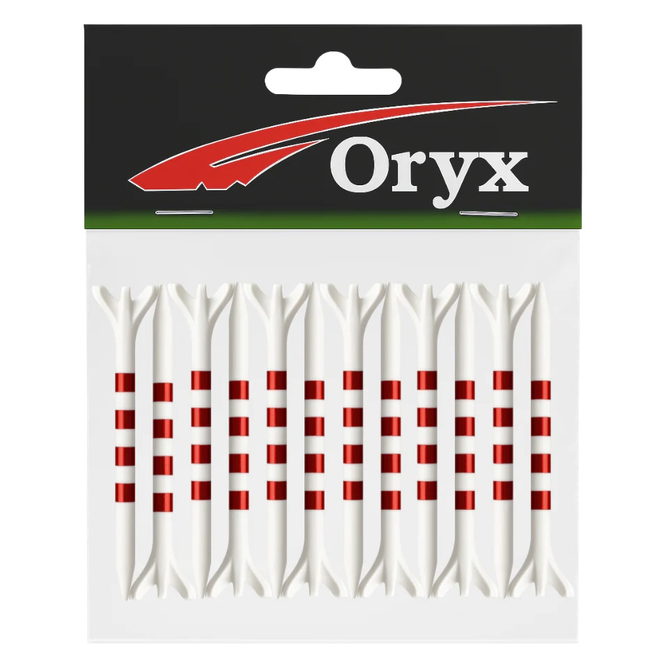 5853-oryx-plastic-golf-tees-zebra-white-red-7cm-a Oryx Plastic Zebra 7cm Golf Tees (12 Pack) - Image 1