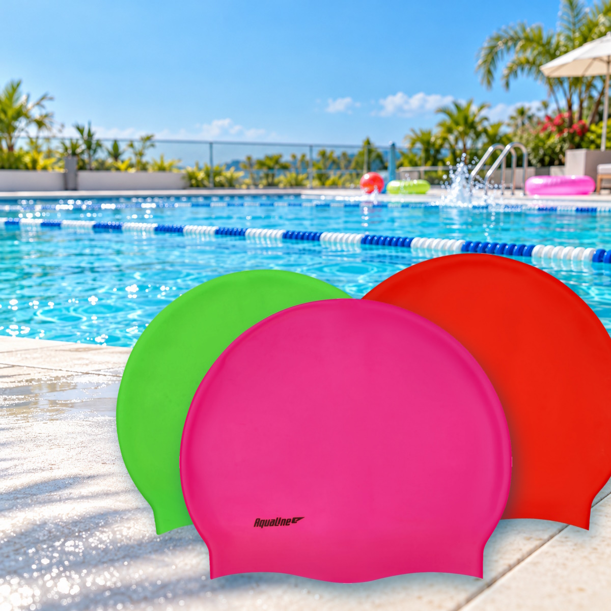 6157-6158-6159-aquaqline-silicone-junior-swim-cap-all Aqualine Silicone Junior Swim Cap - Image 1
