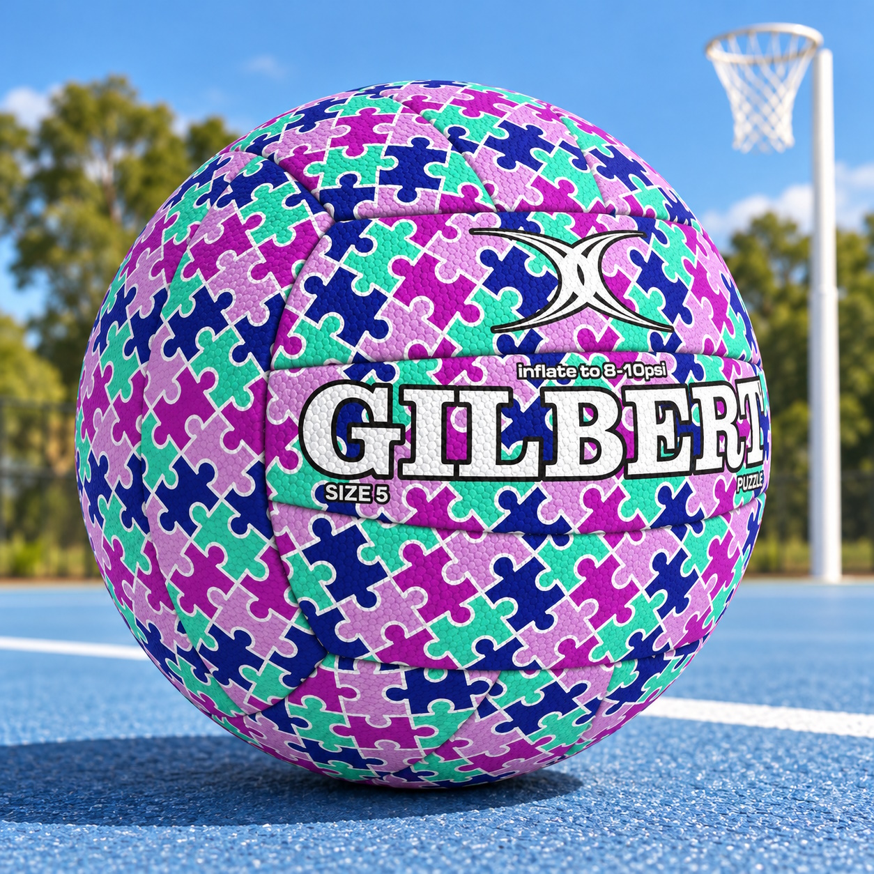 6246-gilbert-Puzzle-Glam-Netball-ball-all Gilbert Puzzle Glam Netball Ball - Image 1
